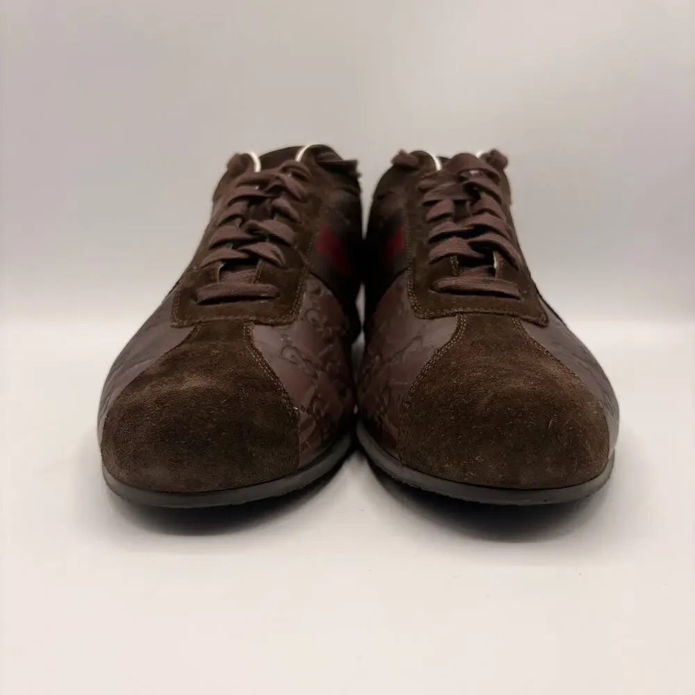 GUCCI Guccissima Monogram Leather Web Sneakers Oxblood Brown Sz 9.5G/US10 $1095 - Picture 3 of 12